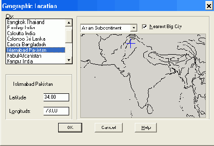 Диалоговое окно Geographic Location