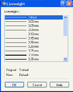 Диалоговое окно Lineweight