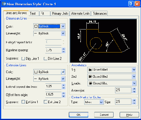   New Dimension Style  Lines and Arrows