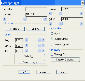 Диалоговое окно New Spotlight